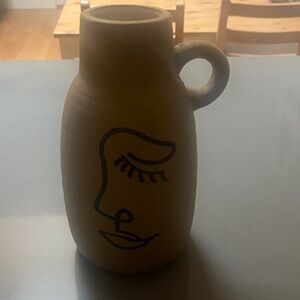 Abstract Face Design Tan Vase